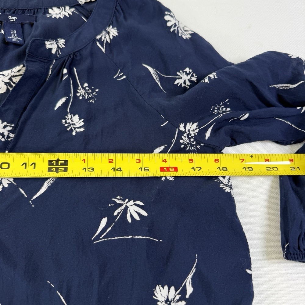 GAP Blue Size S Blouse 3/4 Sleeve Relaxed Top Floral Boho Cottage Summer Flowy - Picture 9 of 12
